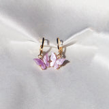 Sweet Butterfly Earrings Pink Purple Gift For Girl Charm Pendant