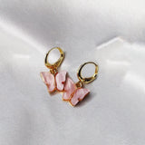 Sweet Butterfly Earrings Pink Purple Gift For Girl Charm Pendant