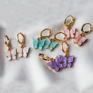 Sweet Butterfly Earrings Pink Purple Gift For Girl Charm Pendant