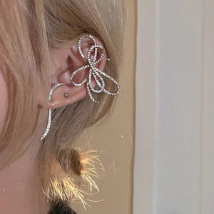 Rhinestone Butterfly Bow Ear Cuff Clip Earrings Crystal Jewelry