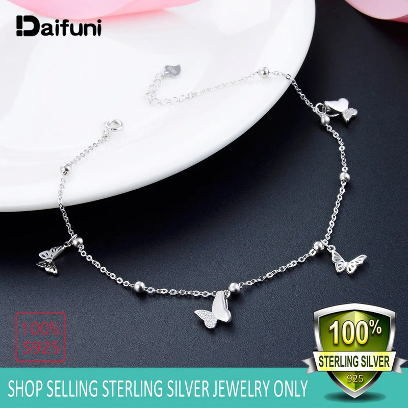 925 Sterling Silver Butterfly Anklet Bracelet Chain for Women