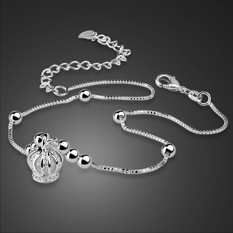 925 Sterling Silver Crown Shape Anklet Bracelet for Women