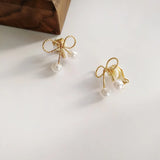 Sweet Small Alloy Bow Clip Earrings Mini Pearl Clip Earrings No Piercing