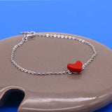 Women's Red Heart Bracelet 925 Sterling Silver Delicate Jewelry