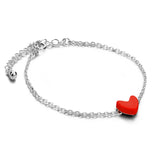Women's Red Heart Bracelet 925 Sterling Silver Delicate Jewelry