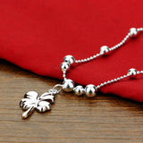 Sterling Silver Anklet with Clover Bead for Women
