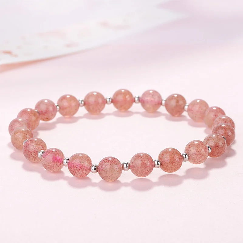Strawberry Colour Beads Blessing Bracelet 925 Silver Jewelry