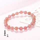 Strawberry Colour Beads Blessing Bracelet 925 Silver Jewelry