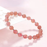 Strawberry Colour Beads Blessing Bracelet 925 Silver Jewelry
