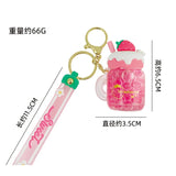 Strawberry Cream Fruit Cup Keychain Acrylic Liquid Quicksand Beads Keyring