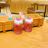 Strawberry Cream Fruit Cup Keychain Acrylic Liquid Quicksand Beads Keyring