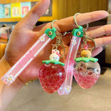Strawberry Fruit Cup Rabbit Keychain Liquid Quicksand Bear Doll Key Chain