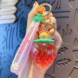 Strawberry Fruit Cup Rabbit Keychain Liquid Quicksand Bear Doll Key Chain
