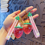 Strawberry Fruit Cup Rabbit Keychain Liquid Quicksand Bear Doll Key Chain