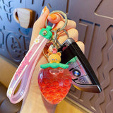 Strawberry Fruit Cup Rabbit Keychain Liquid Quicksand Bear Doll Key Chain