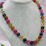 Rainbow Tourmaline Crystal Round Beads Necklace 18inch