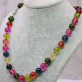 Rainbow Tourmaline Crystal Round Beads Necklace 18inch