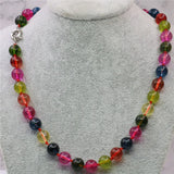 Rainbow Tourmaline Crystal Round Beads Necklace 18inch