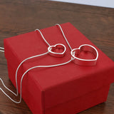 925 Silver Necklace Double Layer Snake Chain Heart Pendant Women's Jewelry