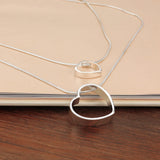 925 Silver Necklace Double Layer Snake Chain Heart Pendant Women's Jewelry