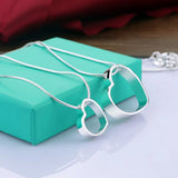925 Silver Necklace Double Layer Snake Chain Heart Pendant Women's Jewelry