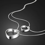 925 Silver Necklace Double Layer Snake Chain Heart Pendant Women's Jewelry
