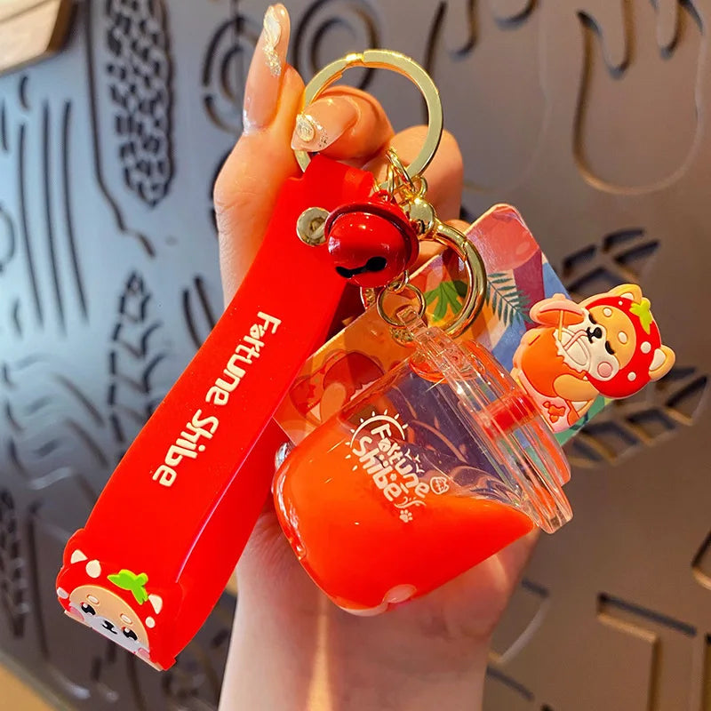 Summer Shiba Inu Liquid Keychain Drink Cup Bead Quicksand Drift Bottle
