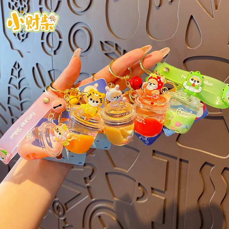 Summer Shiba Inu Liquid Keychain Drink Cup Bead Quicksand Drift Bottle