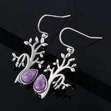 Tree Shape Natural Charoite Drop Earrings 925 Silver Jewelry