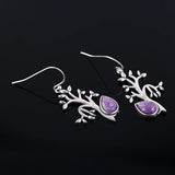 Tree Shape Natural Charoite Drop Earrings 925 Silver Jewelry