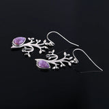 Tree Shape Natural Charoite Drop Earrings 925 Silver Jewelry