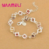 925 Sterling Silver Heart Charm Bracelet with Multicolor Cubic Zircon Stones
