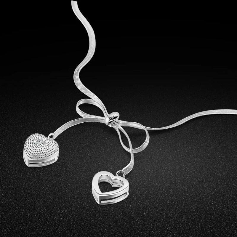 Women's Sterling Silver Necklace-Heart Pendant Necklace-Silver Chain 50CM