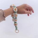 Woven Flower Wristlet Keychain Crochet Cotton Rope Key Strap