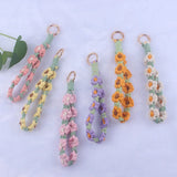 Woven Flower Wristlet Keychain Crochet Cotton Rope Key Strap