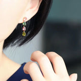Colorful Natural Tourmaline Earrings, S925 Silver Inlaid, High-grade