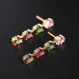 Colorful Natural Tourmaline Earrings, S925 Silver Inlaid, High-grade