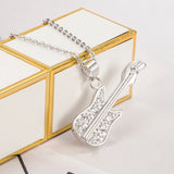 Sterling Silver Zircon Guitar Pendant Necklace for Women