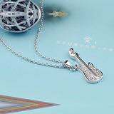 Sterling Silver Zircon Guitar Pendant Necklace for Women
