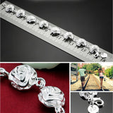 Sterling Silver Flowers Bracelet Women Charm Fine Jewelry