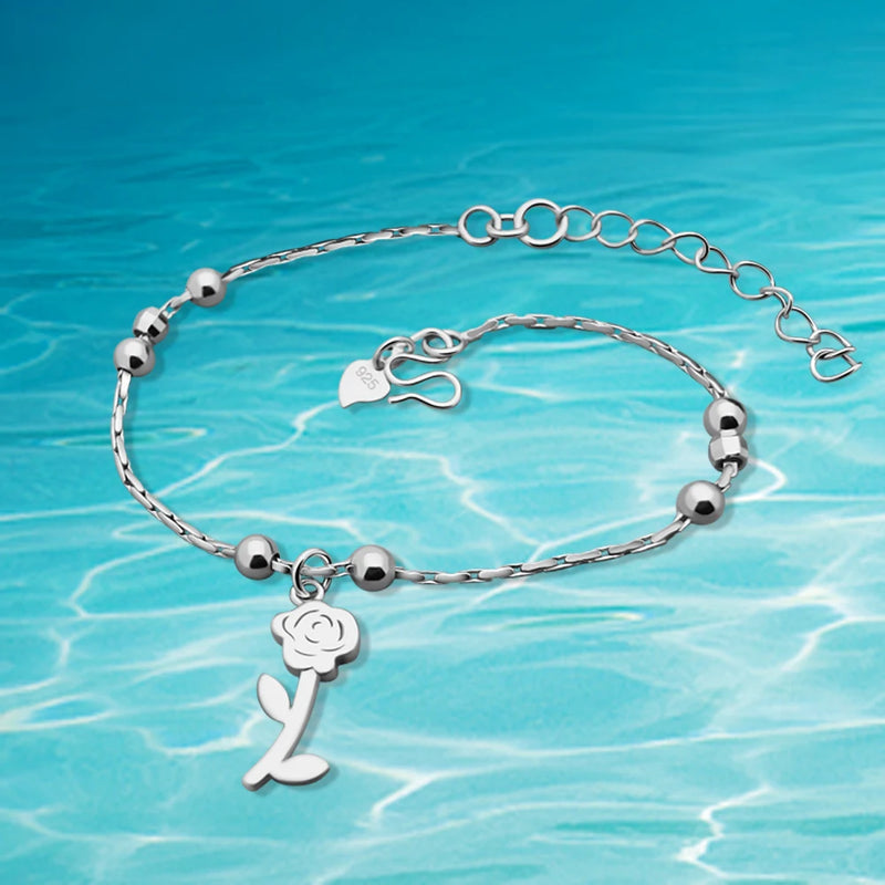 925 Silver Rose Bracelet for Women Birthday Accessories