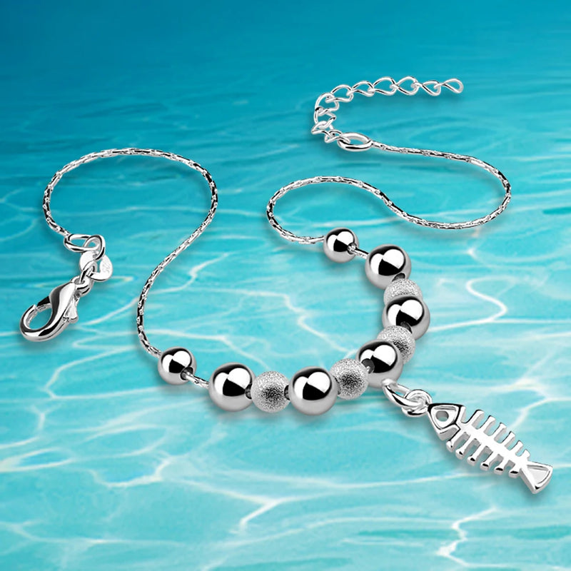 Sterling Silver Fish Bone Anklet for Women