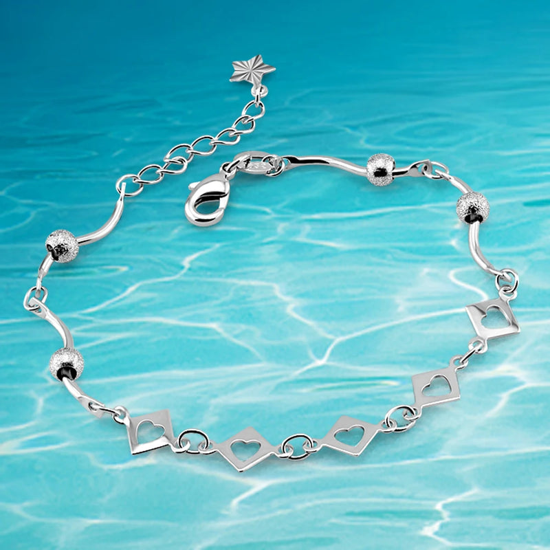 925 Silver Heart Bracelet for Women Party Accessory
