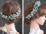 Sweety Bridal Hair Accessories Pink&Blue Flower Vine Branch Headband Tiara