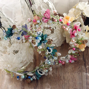 Sweety Bridal Hair Accessories Pink&Blue Flower Vine Branch Headband Tiara