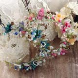 Sweety Bridal Hair Accessories Pink&Blue Flower Vine Branch Headband Tiara