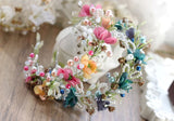 Sweety Bridal Hair Accessories Pink&Blue Flower Vine Branch Headband Tiara