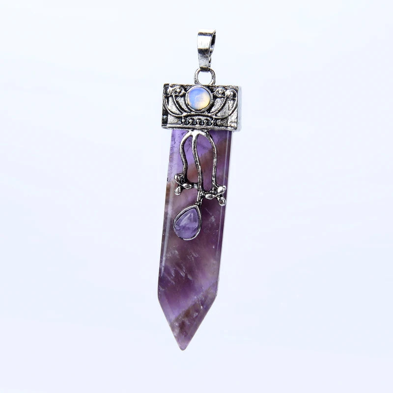 Sword Pendant Amethysts Purple Crystal Retro Charms Men Jewelry