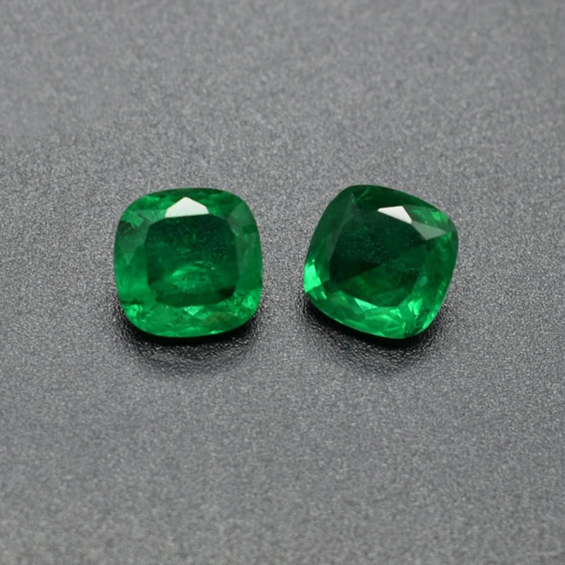 Synthetic Colombian Emeralds Cushion Cut Loose Gemstone Inclusions Various Sizes
