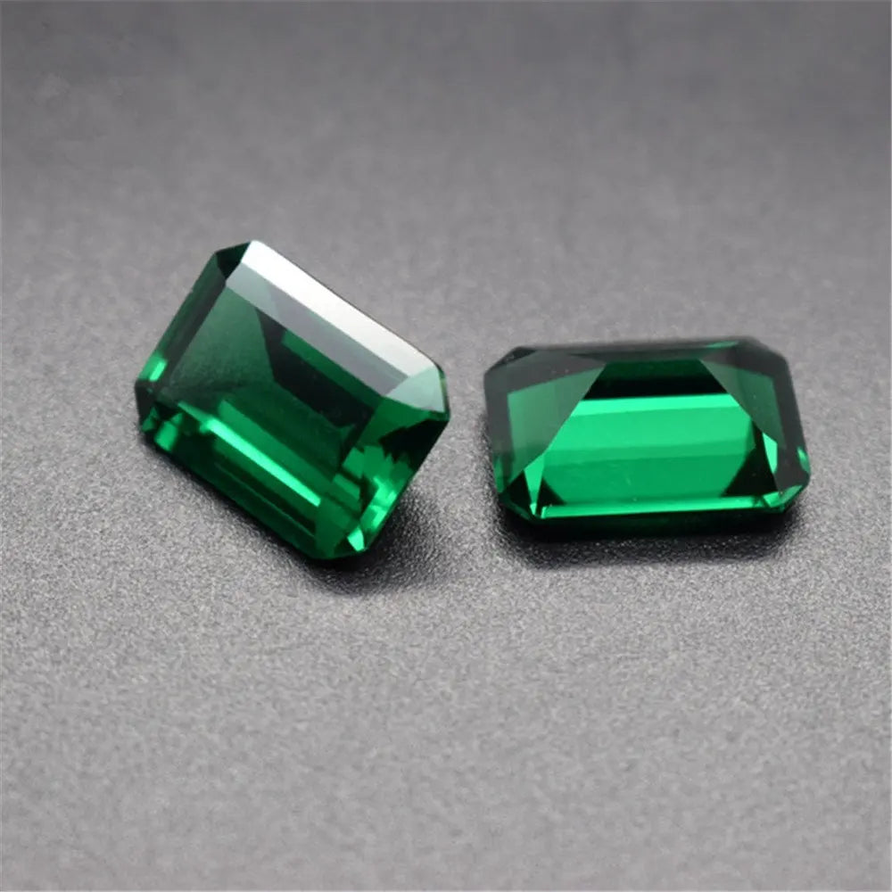 Synthetic Emerald Loose Gemstones Rectangle Faceted Octagonal Green Nanocrystal
